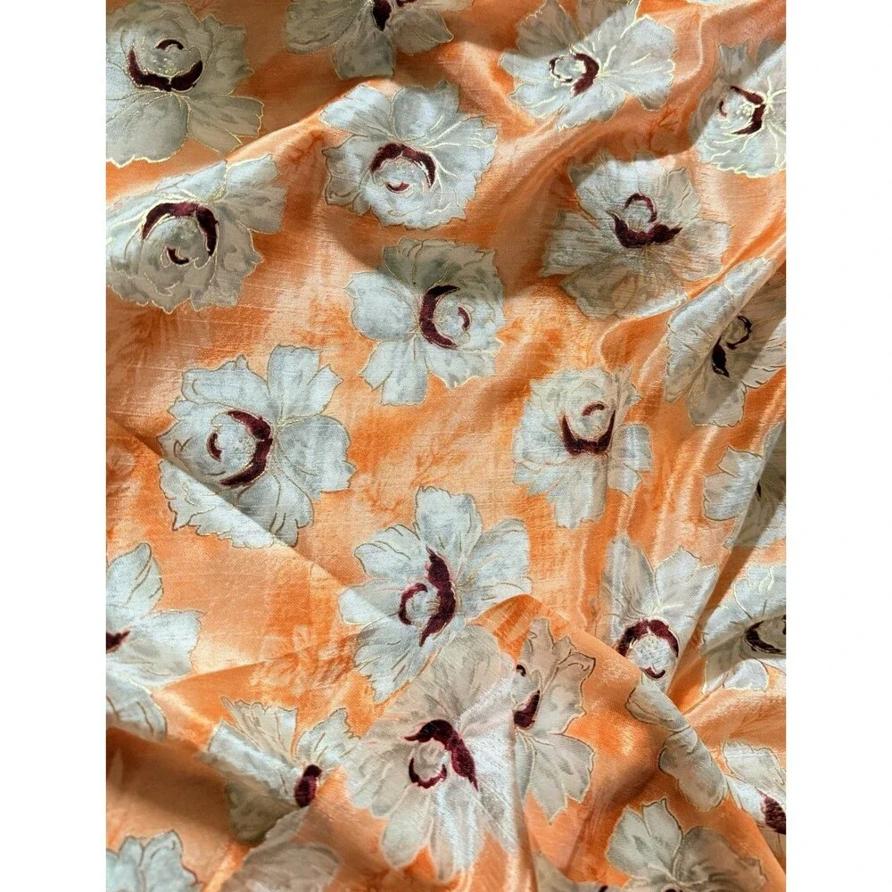 5.47 Yds Peach Metallic Floral Chiffon Fabric 44” Wide Elegant Fabric